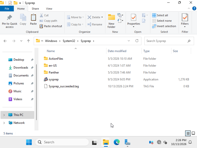 The Sysprep folder with the Sysprep_succeeded.tag file